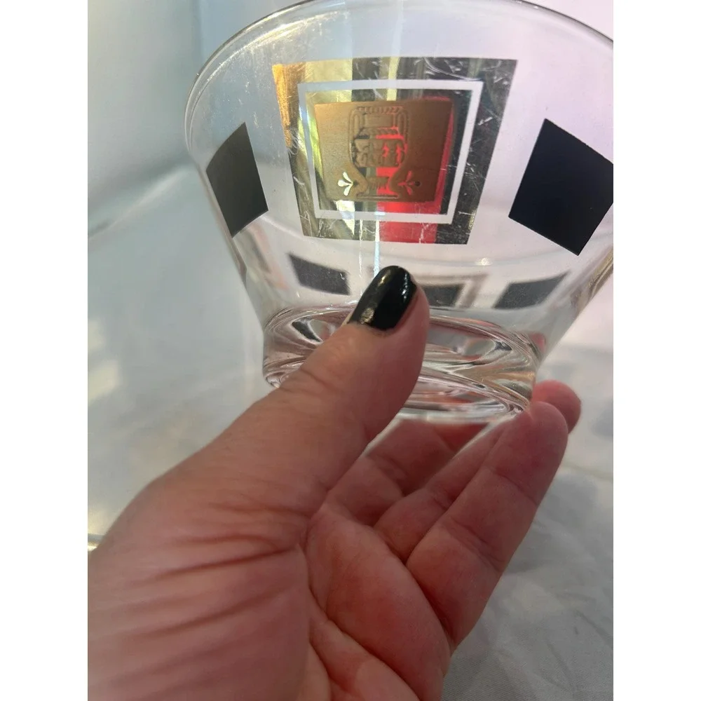 Small bar ware bowl with etched gold and black tone designs